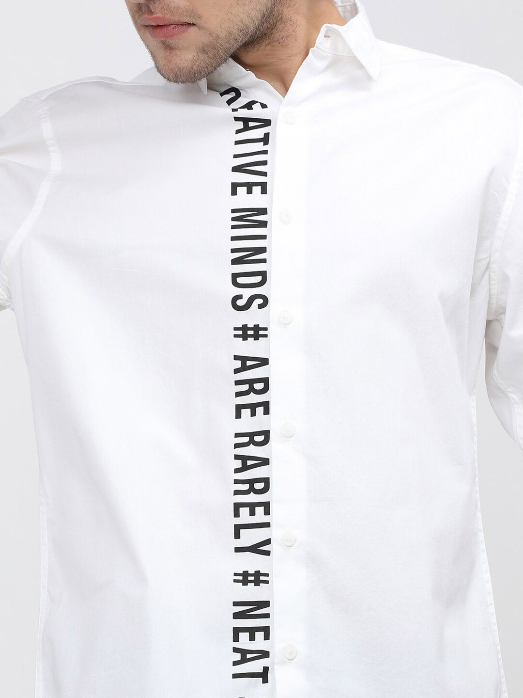 HIGHLANDER Men White Slim Fit Printed Casual Shirt