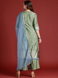 Anouk Printed Thread Work Kurta with Palazzos &  Dupatta