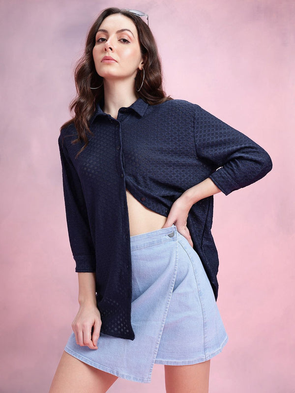 DressBerry Self-Design Semi-Sheer Longline Shirt