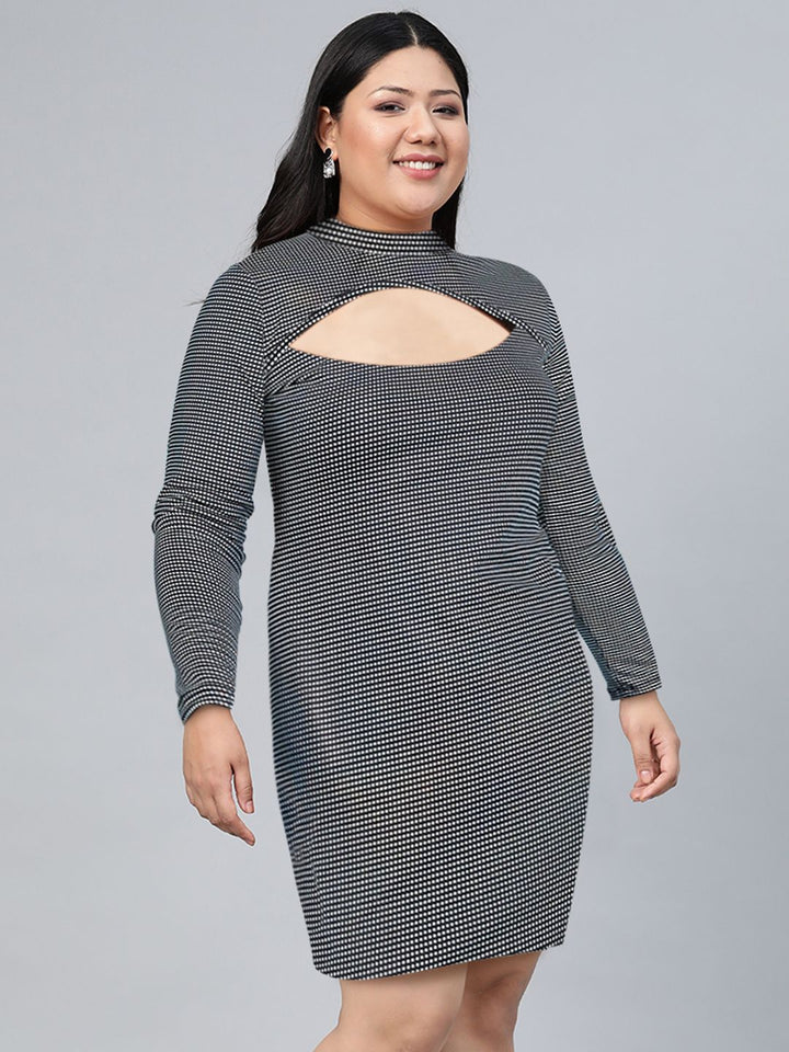 Tokyo Talkies Women Black & White Sheath Dress with Cut-out Detail