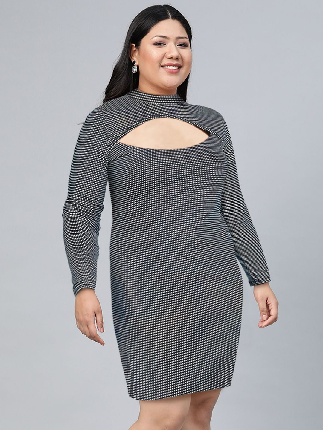 Tokyo Talkies Women Black & White Sheath Dress with Cut-out Detail