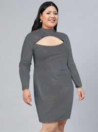 Tokyo Talkies Women Black & White Sheath Dress with Cut-out Detail