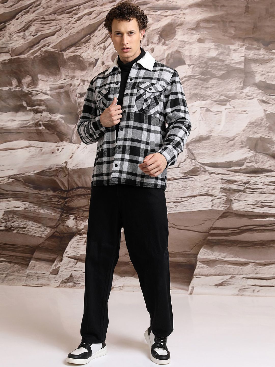 HIGHLANDER Checked Cotton Casual Shacket