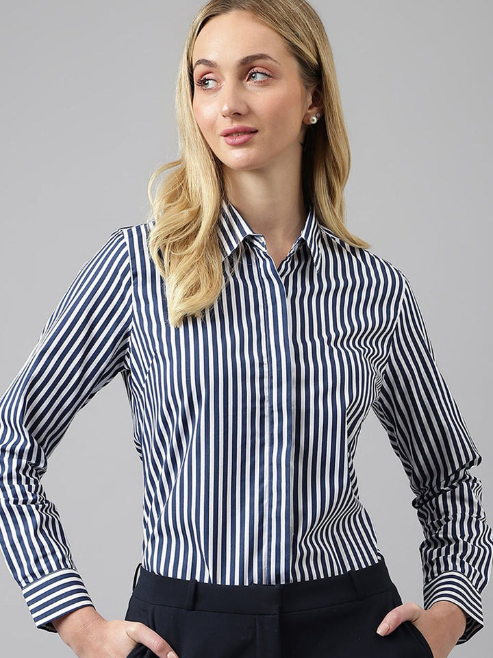 Hancock Striped Spread Collar Pure Cotton Formal Shirt