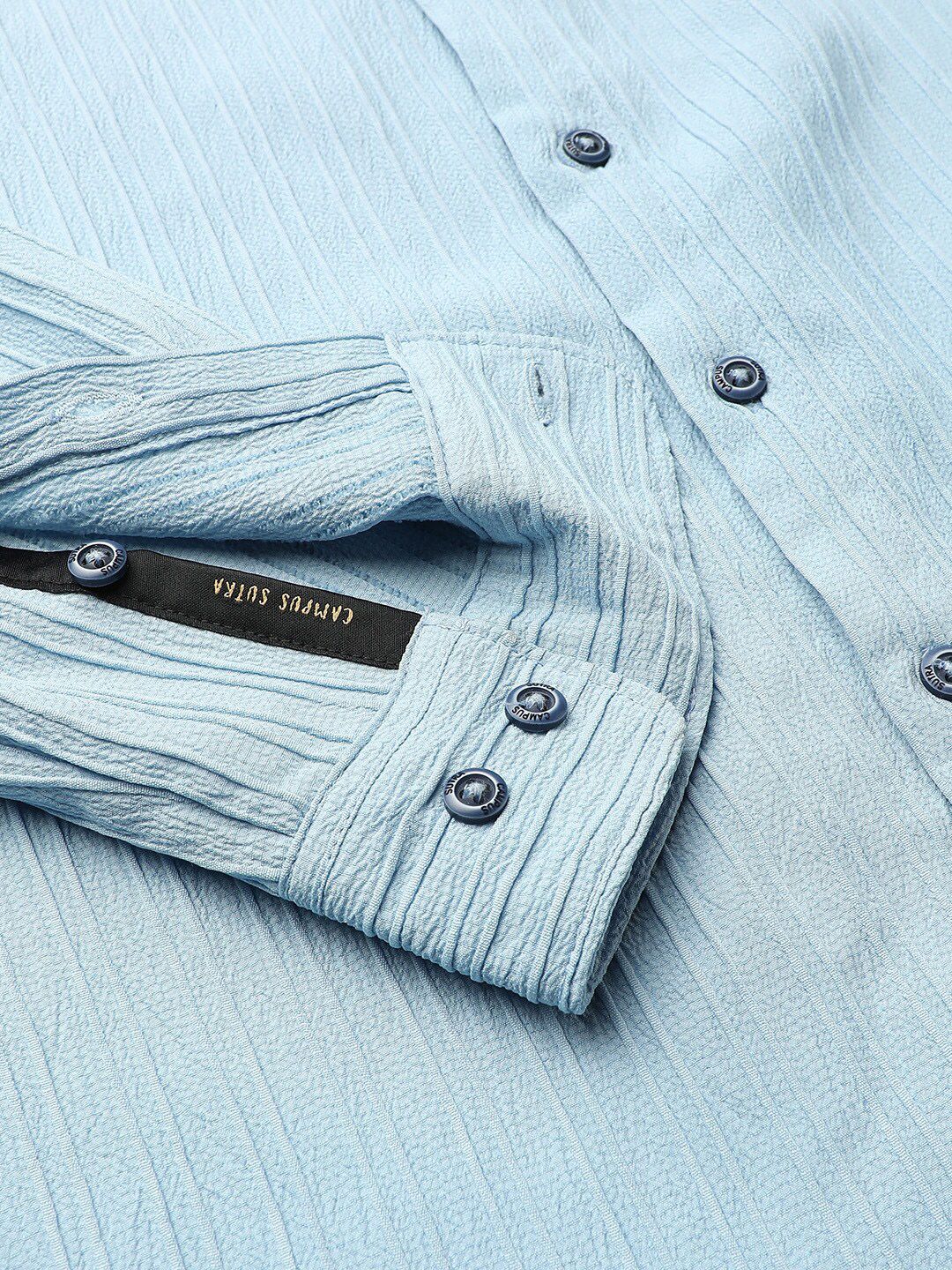 Campus Sutra Blue Textured Classic Fit Casual Shirt