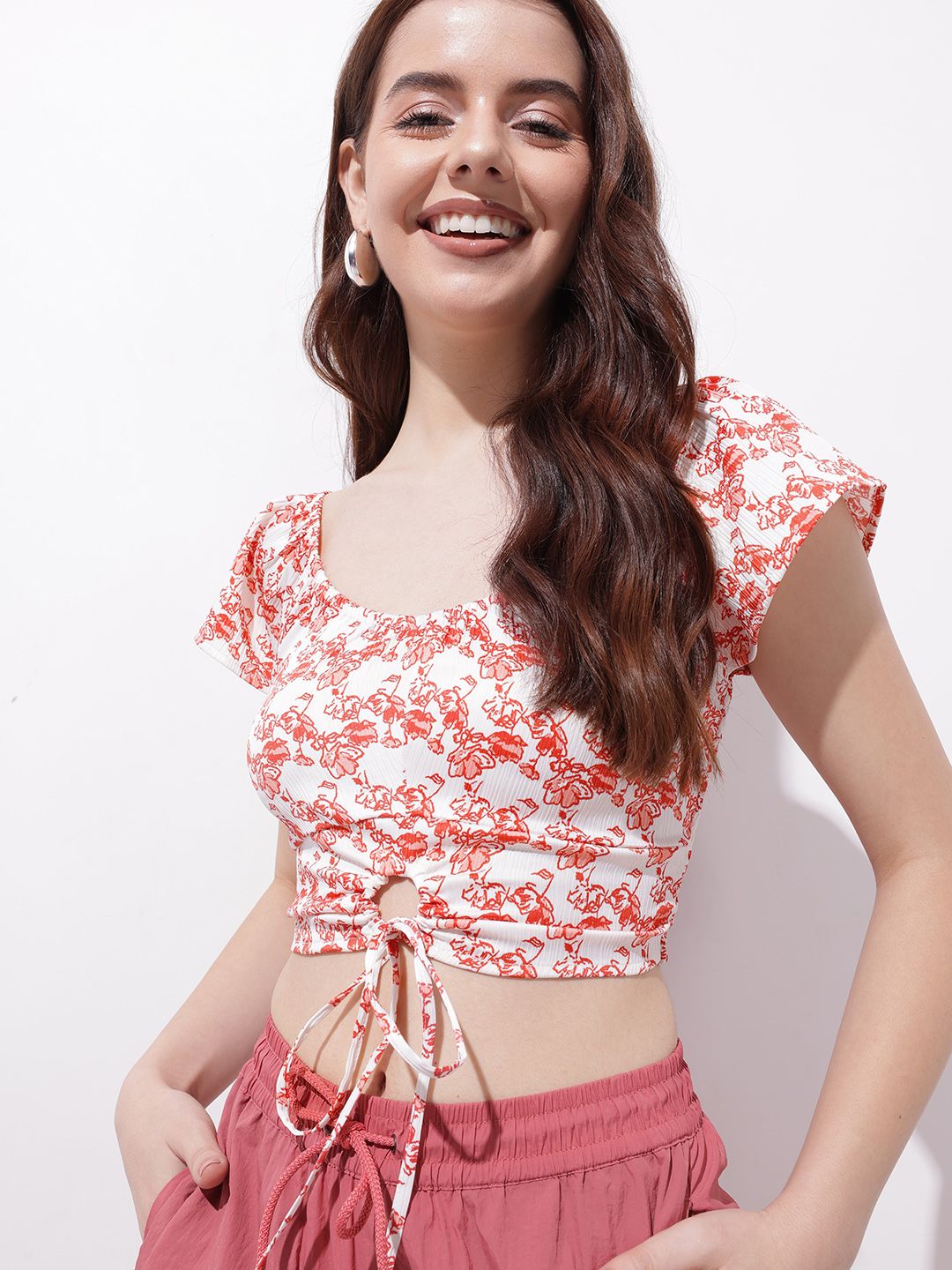 DressBerry Always Blooming Floral Tie & Cinch Crop Top