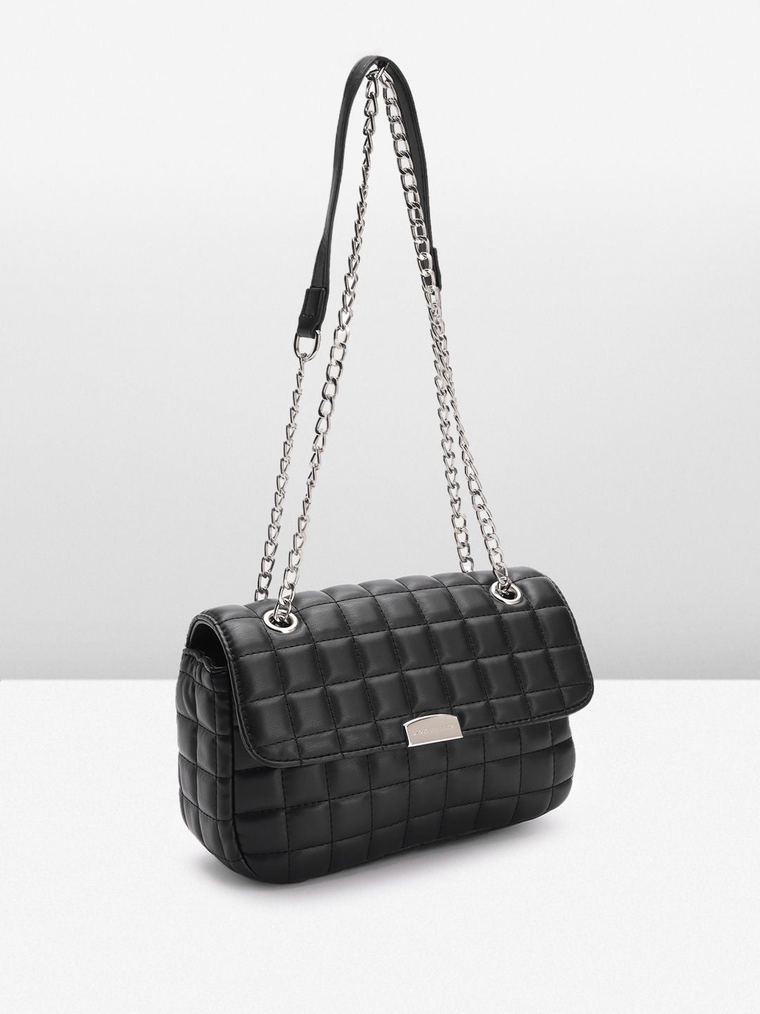 Lino Perros Geometric Textured Structured Shoulder Bag with Quilted Detail