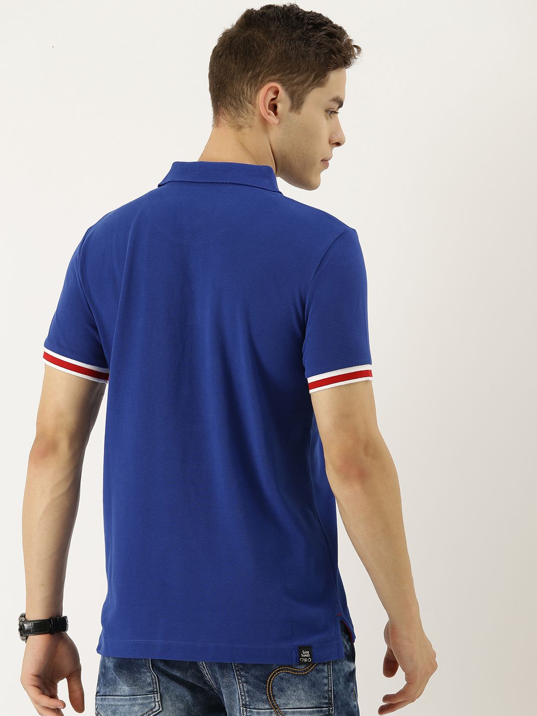 Being Human Men Blue Solid Polo Collar Pure Cotton T-shirt