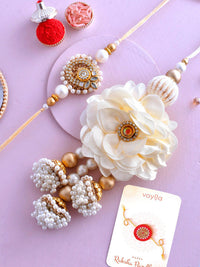 Voylla Unisex Set of 2 Pearls & Kundan Embellished Bhaiya-Bhabhi Rakhis