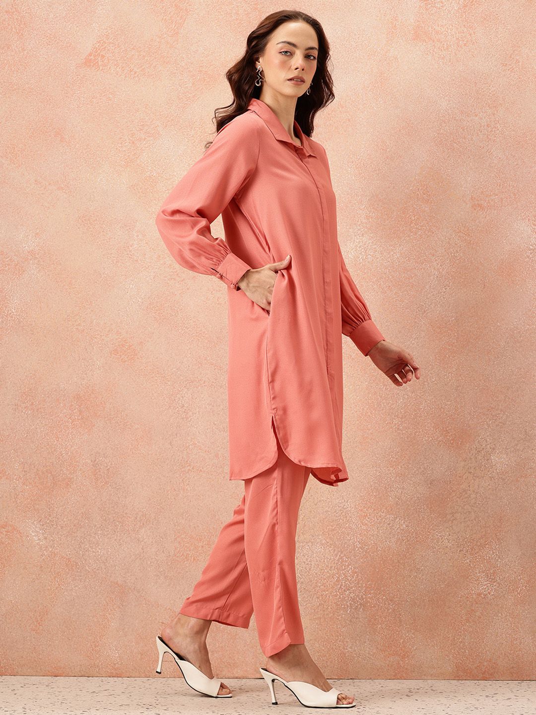 all about you Solid Shirt Collar Co-Ords
