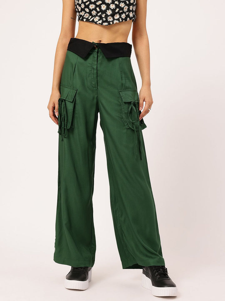 DressBerry Women Tie-Up Pockets Flared Trousers