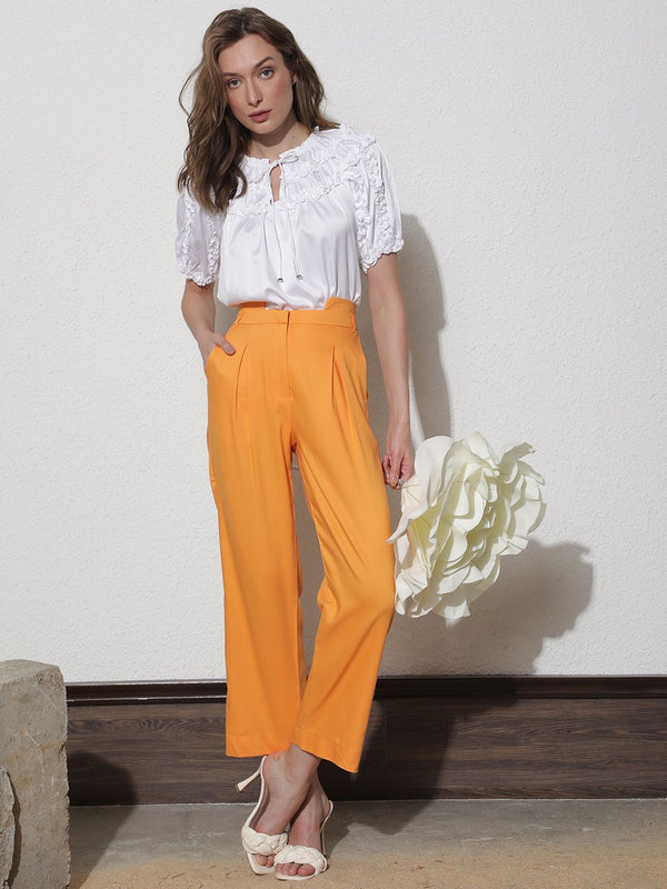 RAREISM Women Slim Fit Pleated Trousers