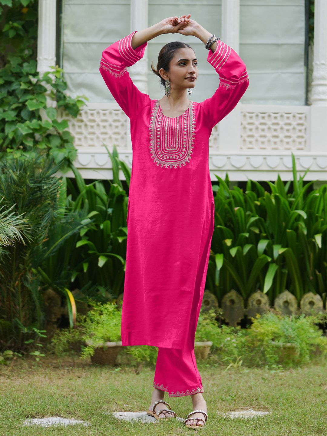 Indo Era Women Ethnic Motifs Embroidered Regular Sequinned Kurta with Trousers