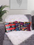 STITCHNEST Blue & Pink 2 Pieces Floral Velvet Square Cushion Covers