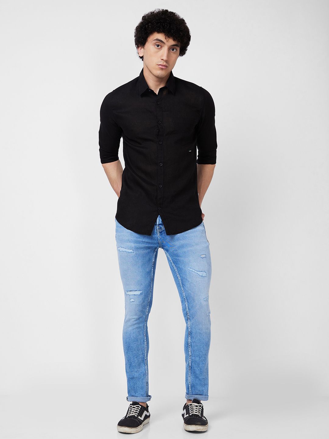 SPYKAR Spread Collar Linen Casual Shirt