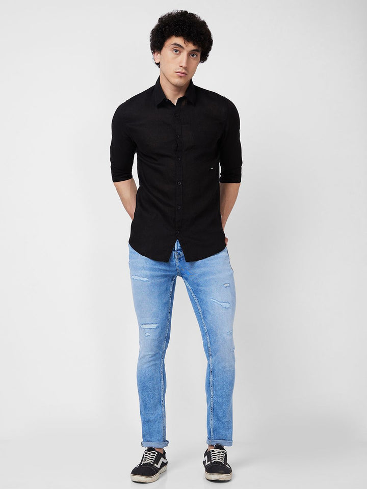 SPYKAR Spread Collar Linen Casual Shirt