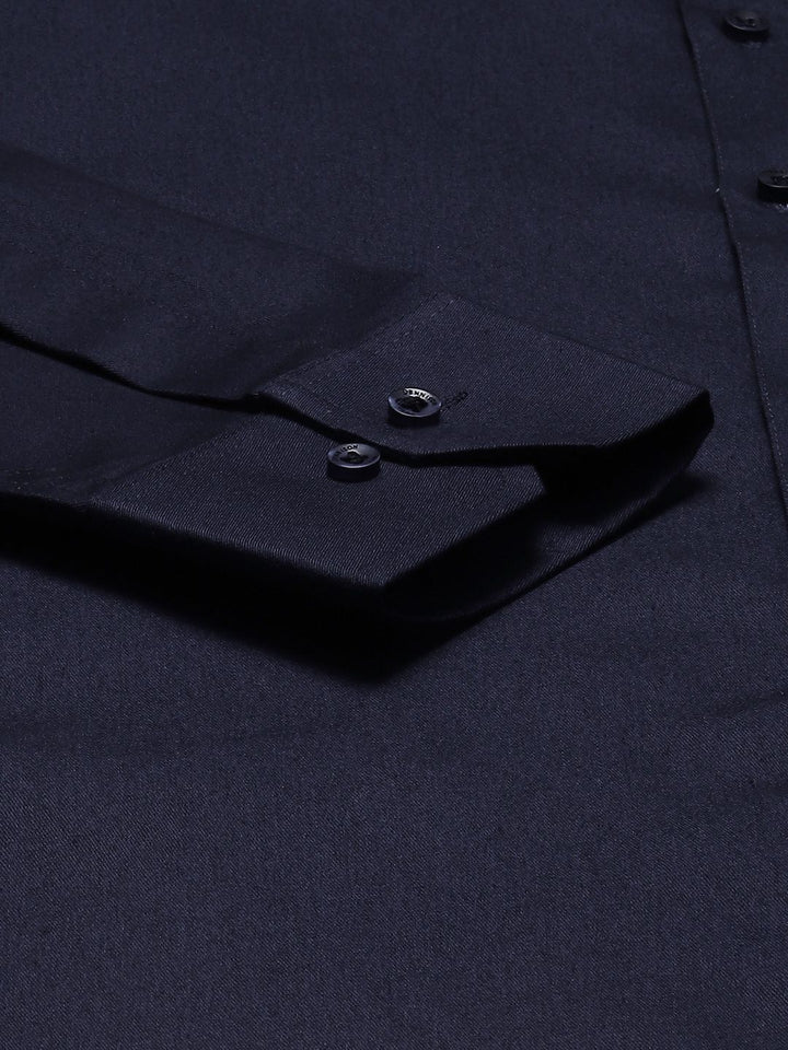 DENNISON Men Navy Blue Solid Smart Cotton Formal Shirt