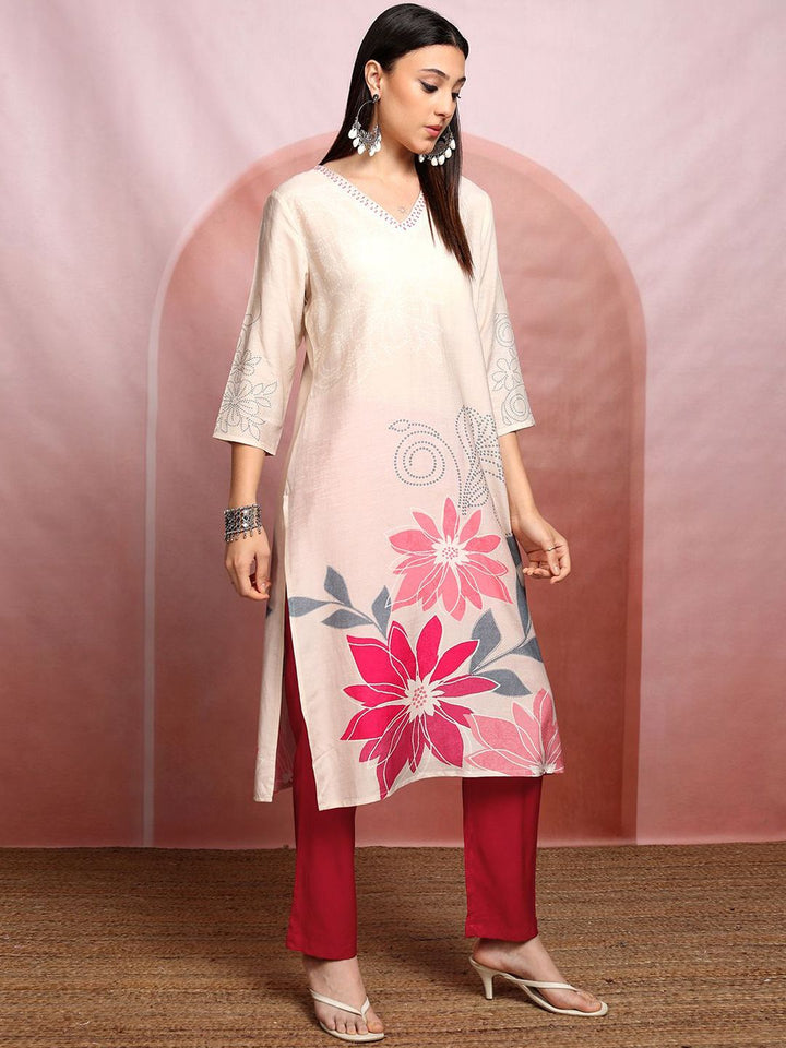 Vishudh Floral Printed Pure Cotton Straight Kurta & Trousers With Dupatta