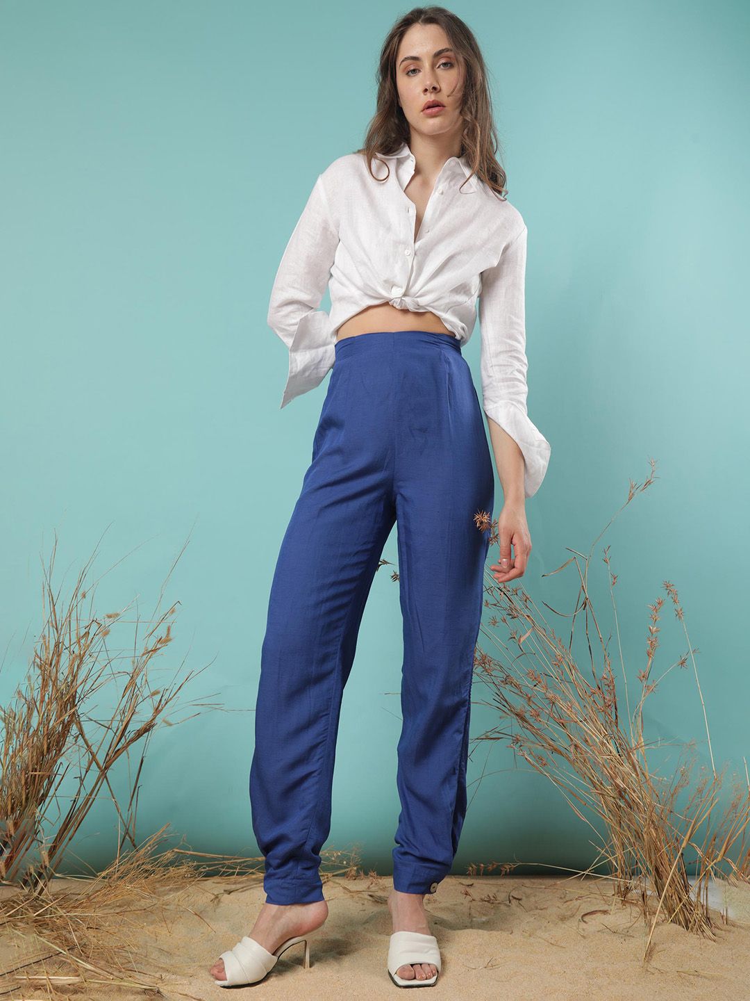 RAREISM Women Slim Fit Mid-Rise Pleated Trousers
