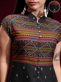 Vishudh Geometric Printed Mandarin Collar Short Sleeves A-line Kurta