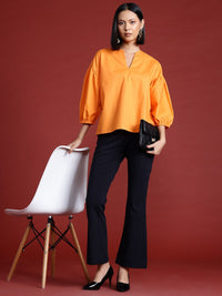 all about you Mandarin Collar Puff Sleeve Top