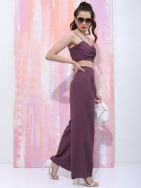 Tokyo Talkies Purple Shoulder Straps Neck Sleeveless Crop Top With Trousers