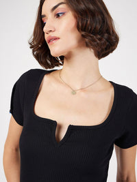 SASSAFRAS Square Neck Knitted Sheath Midi Dress