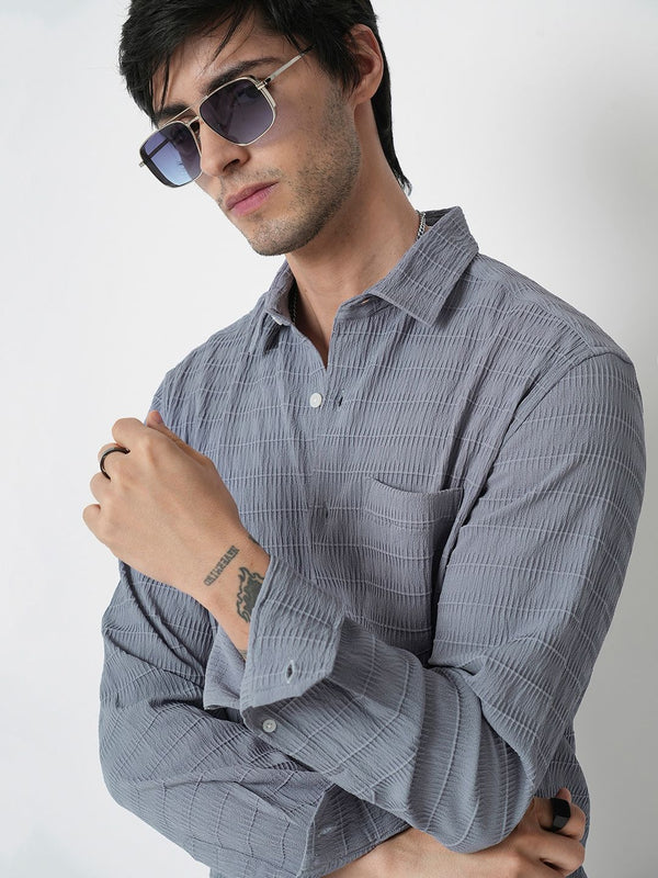 VASTRADO Men Classic Fit Spread Collar Textured Casual Shirt