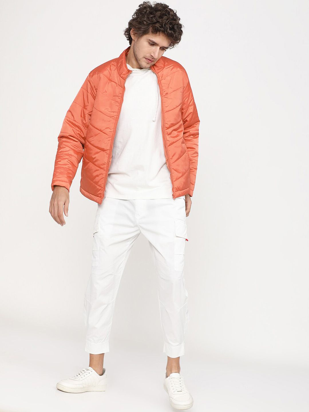 HIGHLANDER Men Orange Padded Jacket with Patchwork