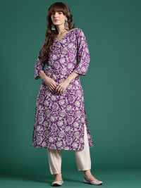 Indo Era Floral Printed Pure Cotton Kurta
