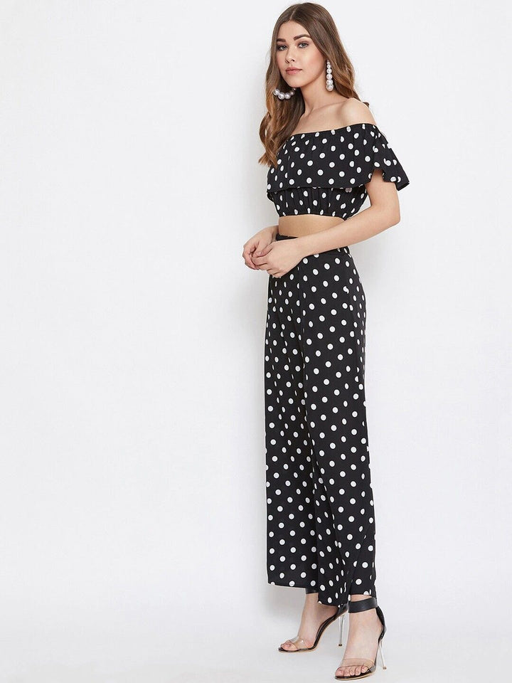 Berrylush Black & White Polka Dots Printed Two-Piece Dress