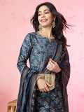 Motif etnik anouk dicetak Chanderi Silk Kurta dengan seluar & dengan Dupatta