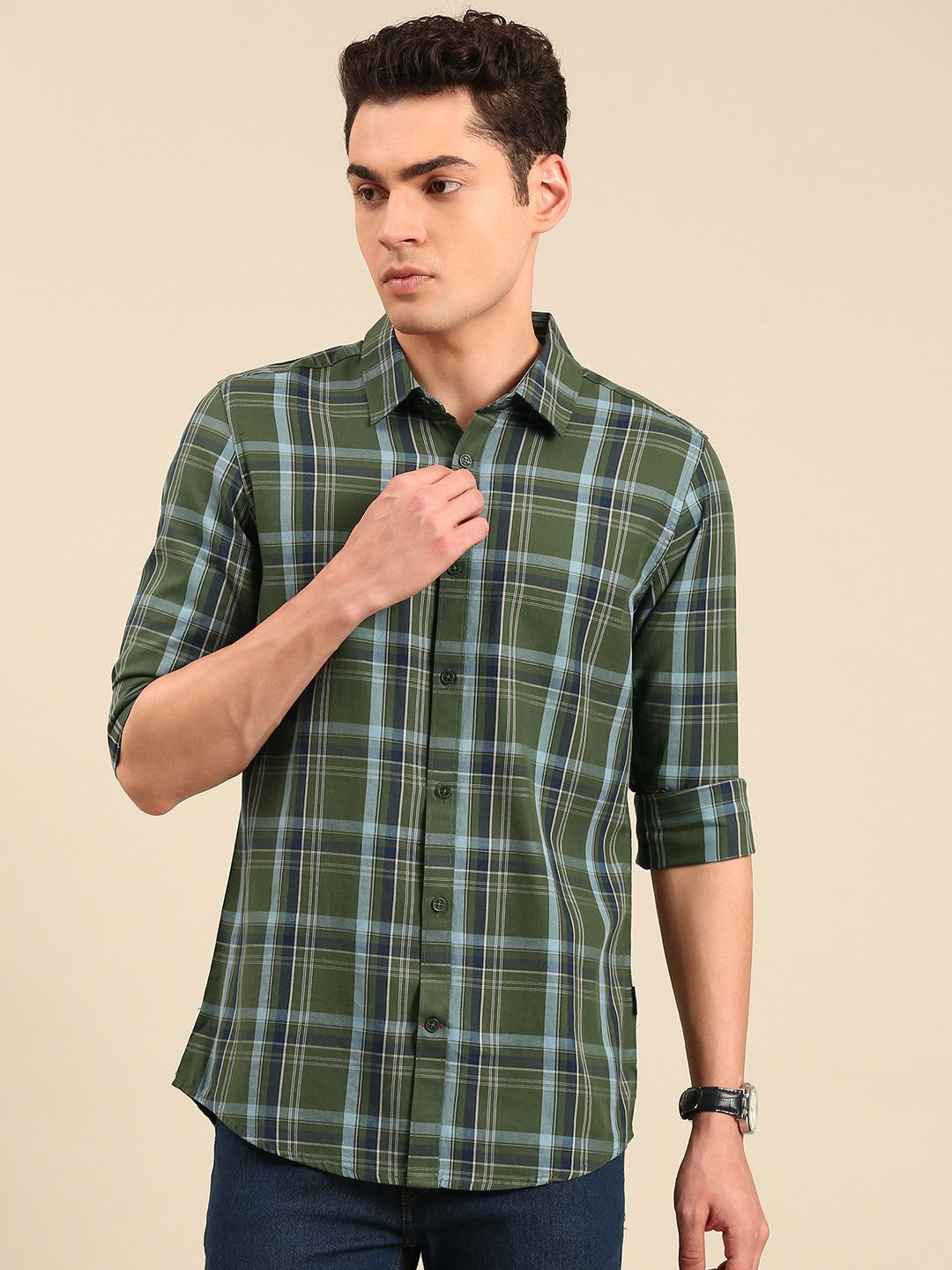 Being Human Pure Cotton Slim Fit Opaque Checked Casual Shirt
