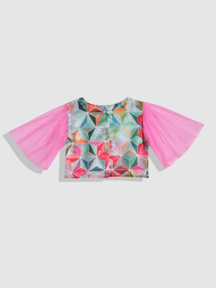 YK Girls Pink Printed Sibling Collection Ready to Wear Lehenga & Blouse With Dupatta