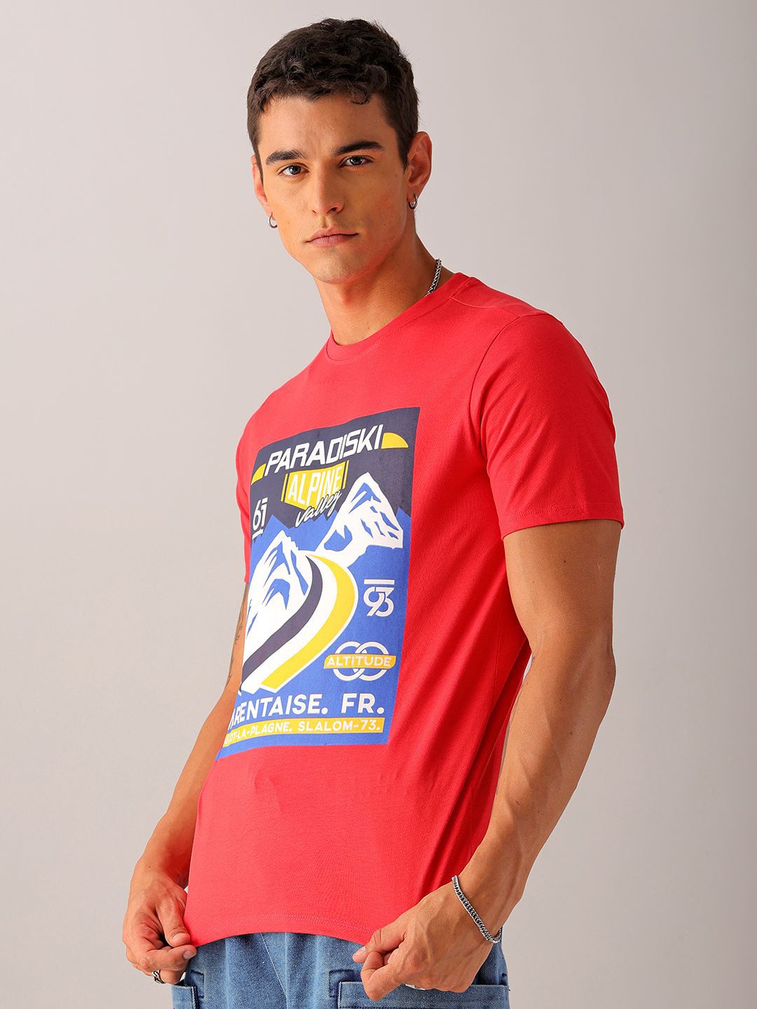 The Indian Garage Co Men Typography Printed Slim Fit Pure Cotton T-shirt