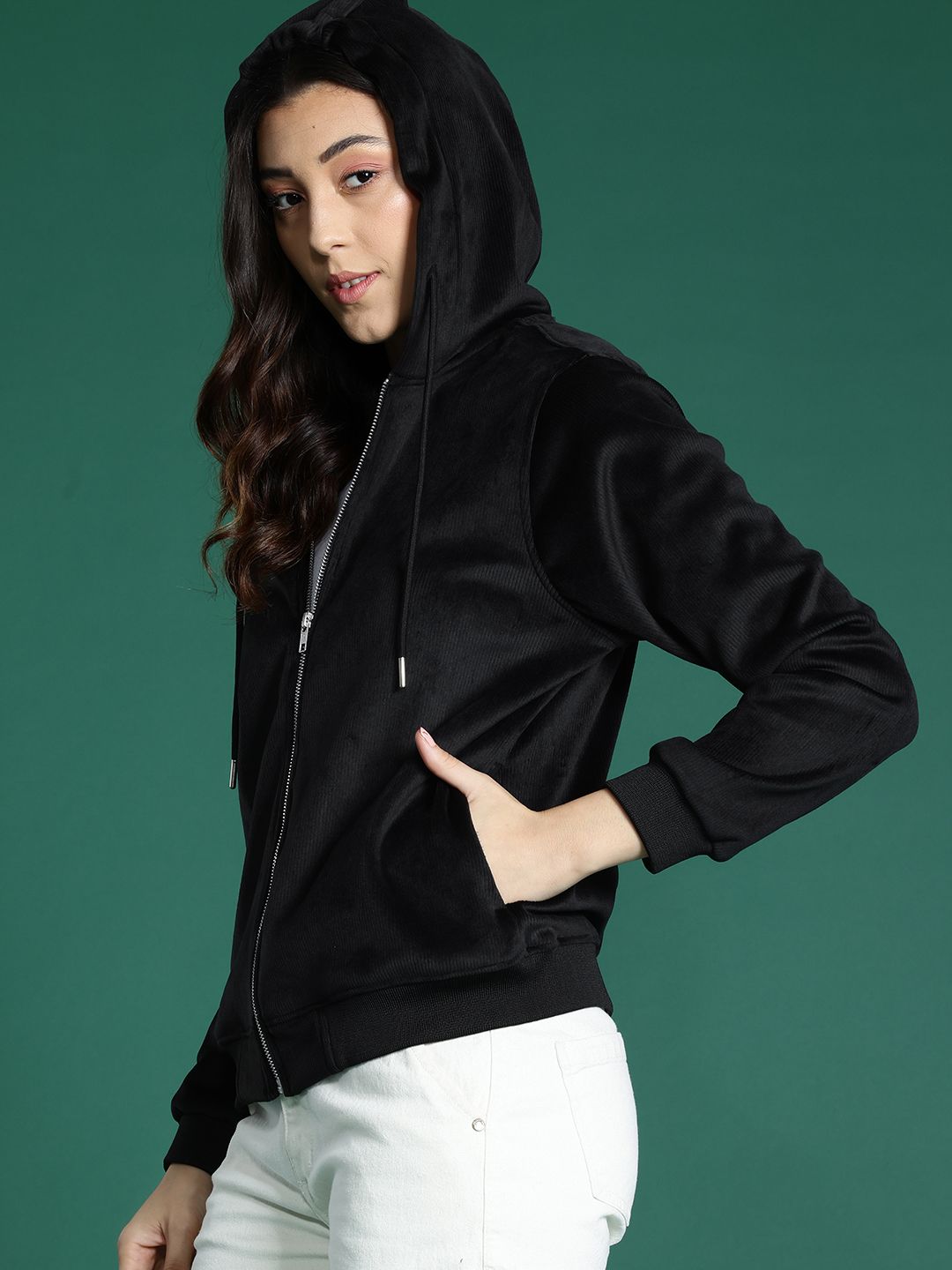 DressBerry Corduroy Hooded Bomber Jacket