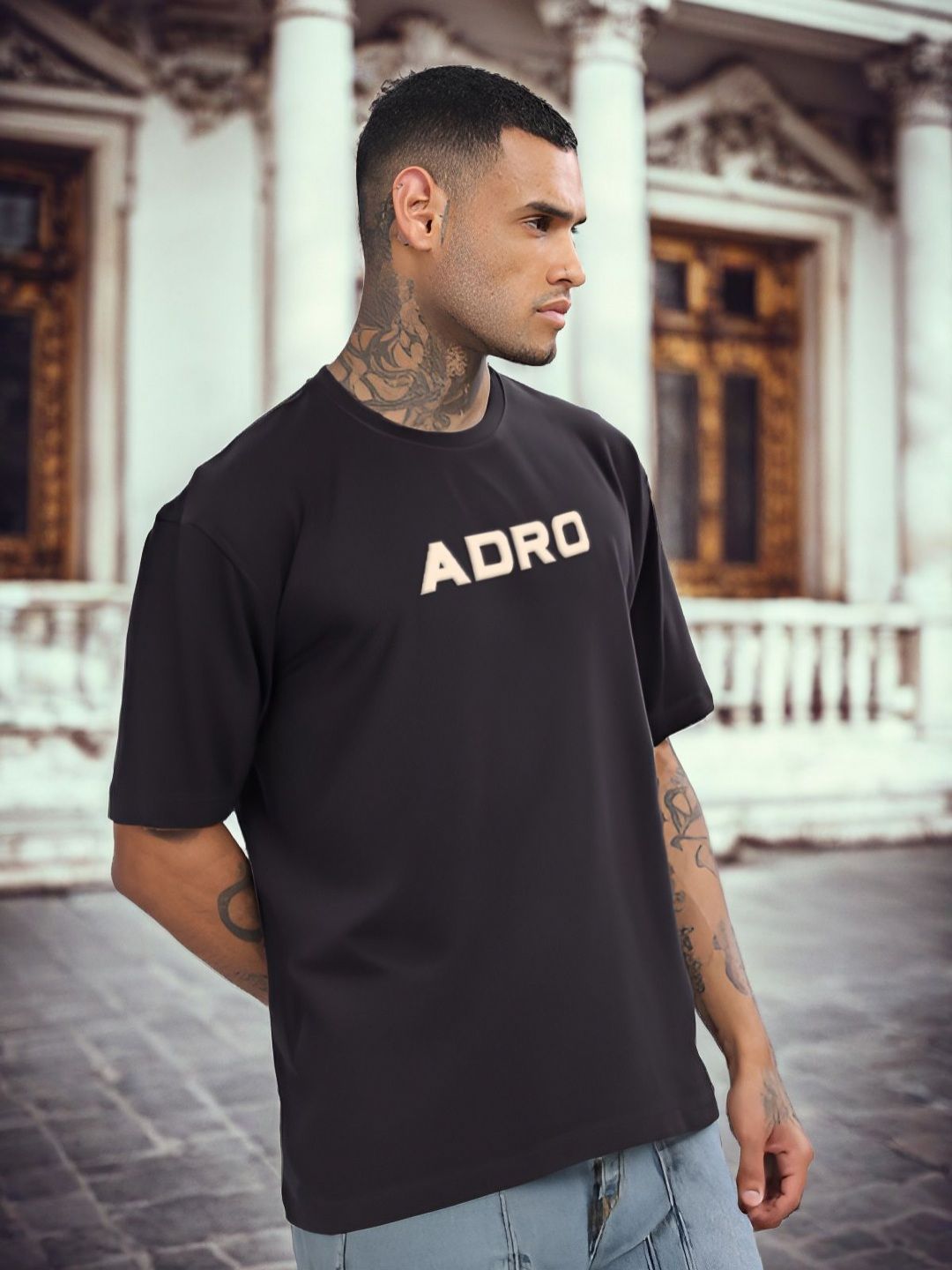 ADRO Graphic Printed Drop-Shoulder Sleeves Cotton Oversized T-shirt