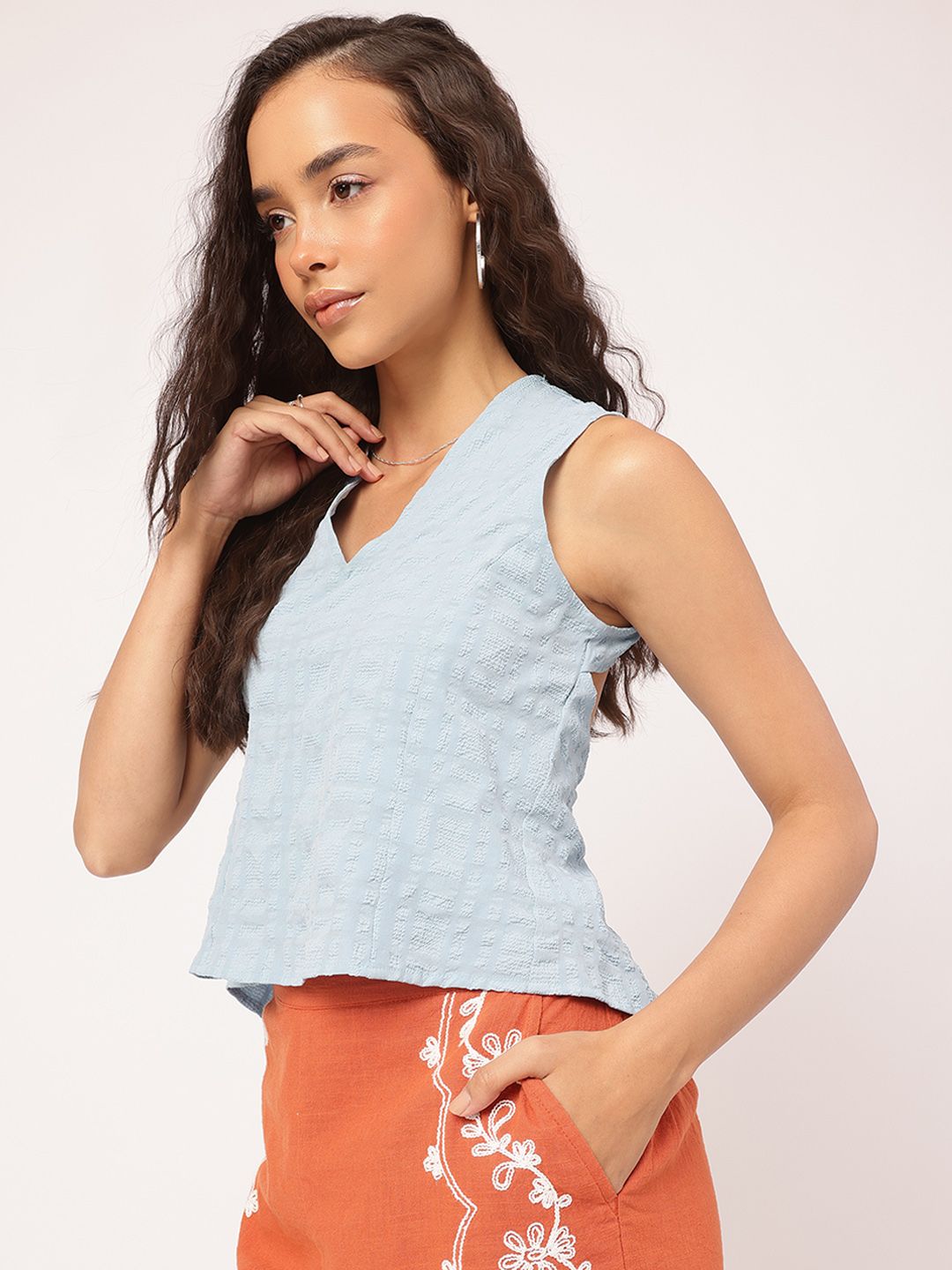 DressBerry Seersucker Open Back Top