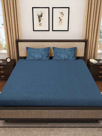 KLOTTHE Turquoise Solid Fitted 400 TC Woolen King Bedsheet With 2 Pillow Covers