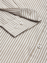 THE BEAR HOUSE Men Beige Slim Fit Pinstripes Striped Pure Cotton Casual Shirt