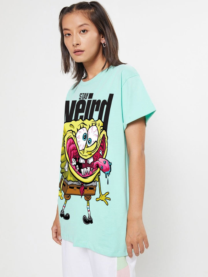 Bewakoof Women Graphic Printed Round Neck Pure Cotton Relaxed Fit Spongebob T-shirt
