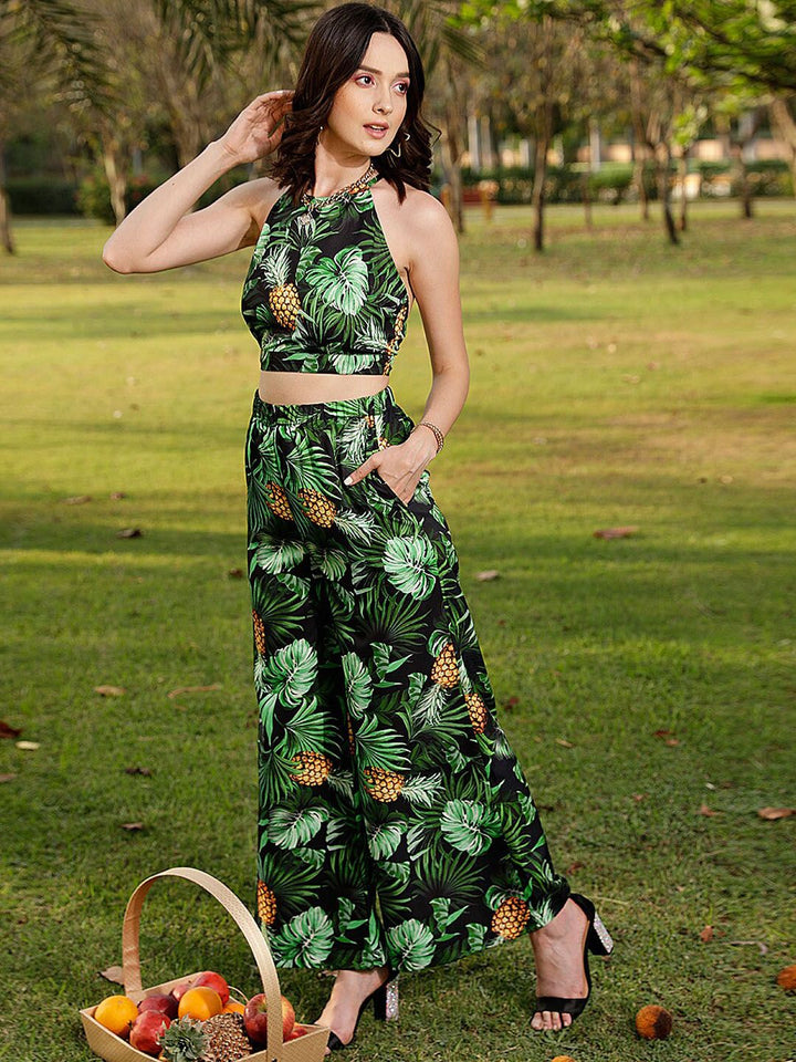 STREET 9 Black & Green Printed Top & Plazzo