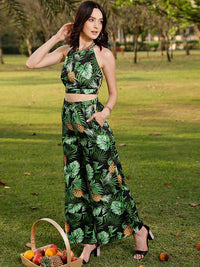 STREET 9 Black & Green Printed Top & Plazzo