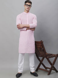 SOJANYA Thread Work Mandarin Collar Pure Cotton Kurta