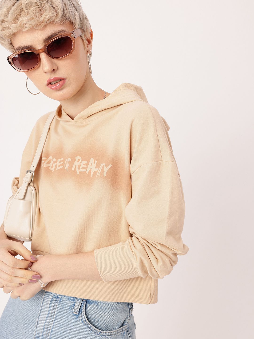 DressBerry Printed Cotton Terry Boxy Fit Hooded Sweatshirt