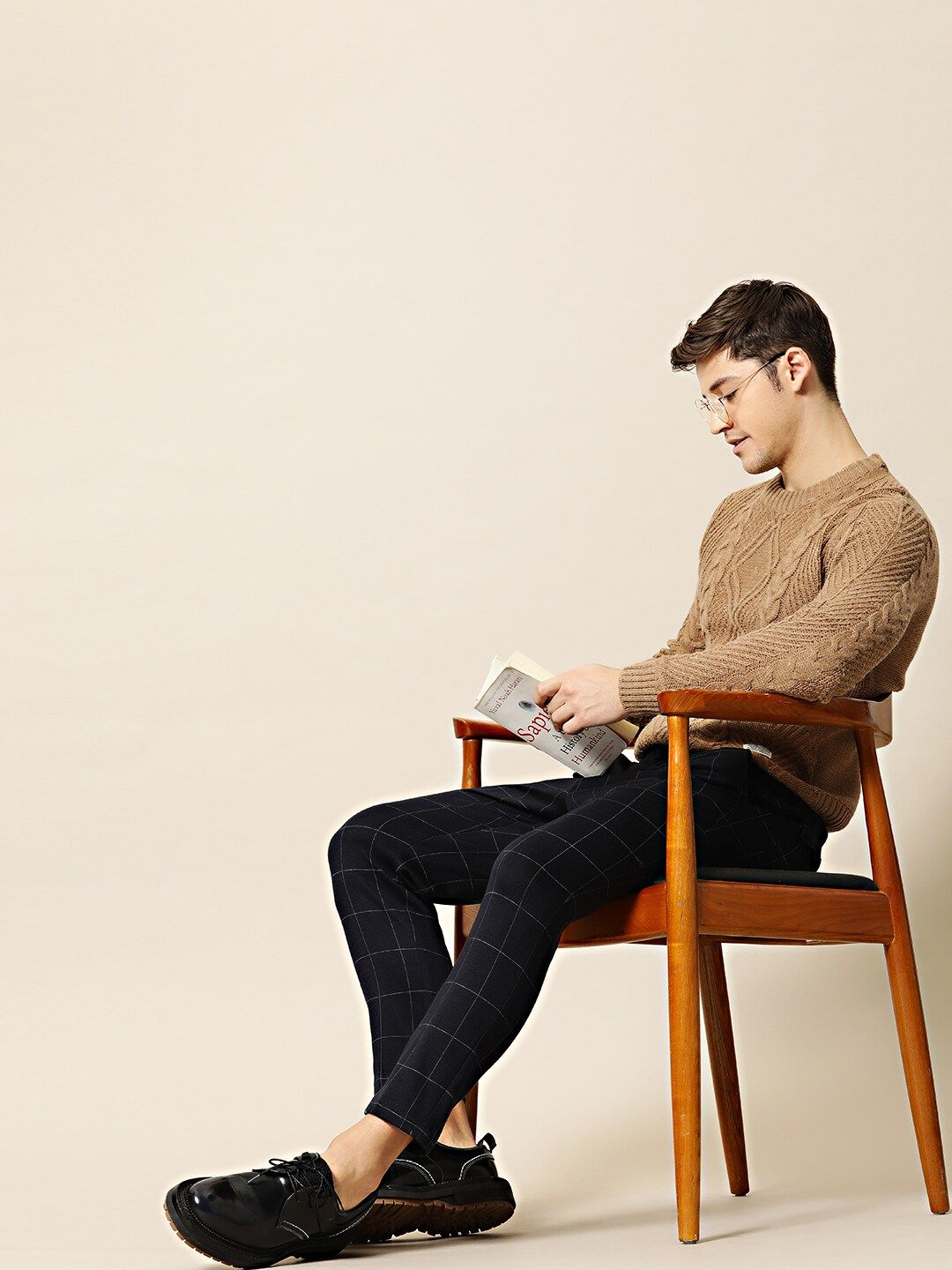Mr Bowerbird Men Beige Self Design Pullover Sweater