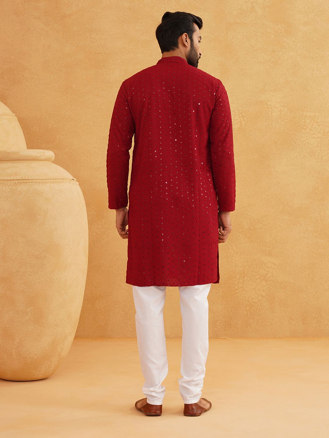 SOJANYA Embroidered Sequinned Pure Cotton Kurta with Pyjama Set