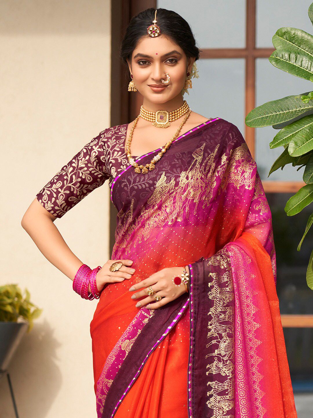 Saree mall Ethnic Motifs Zari Poly Chiffon Sarees