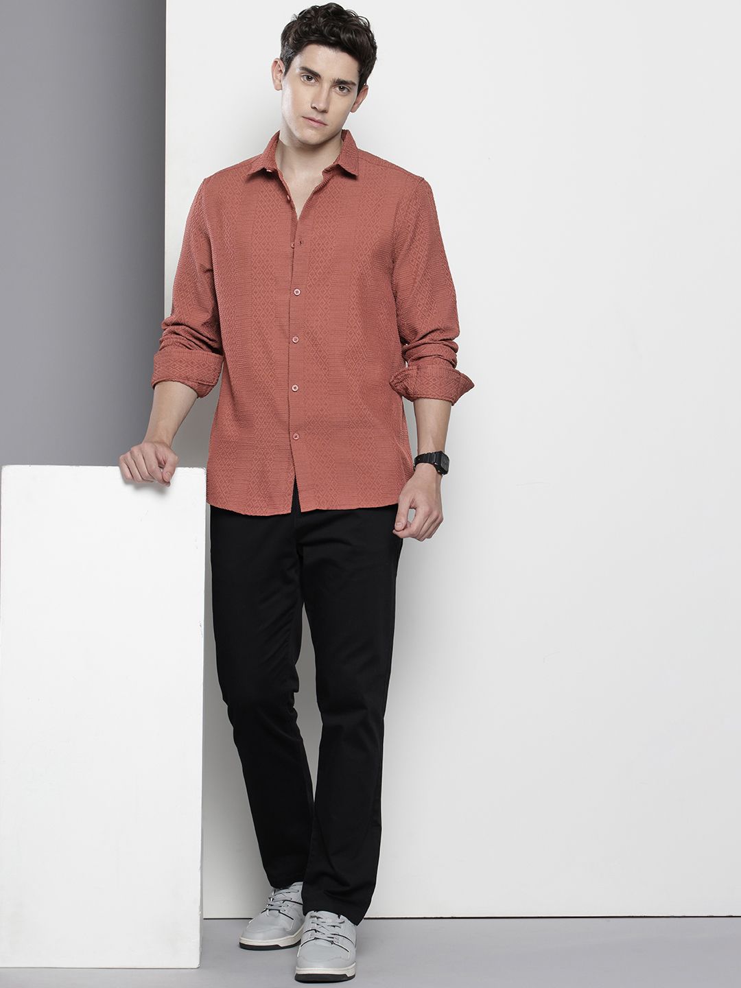 The Indian Garage Co Self Design Opaque Casual Shirt