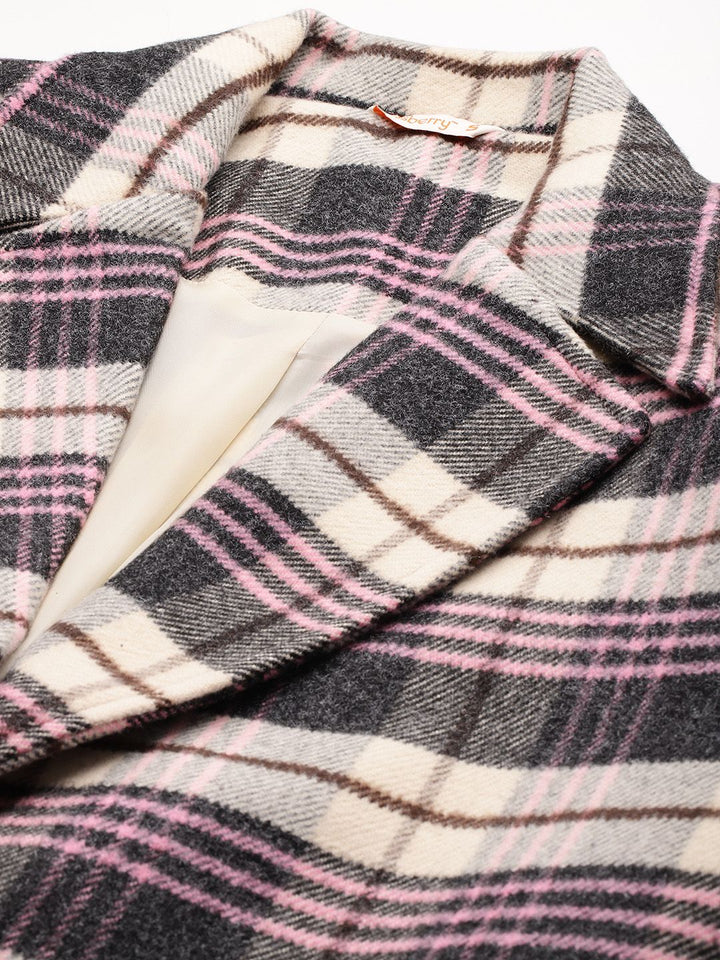 DressBerry Notched Lapel Checked Longline Overcoat